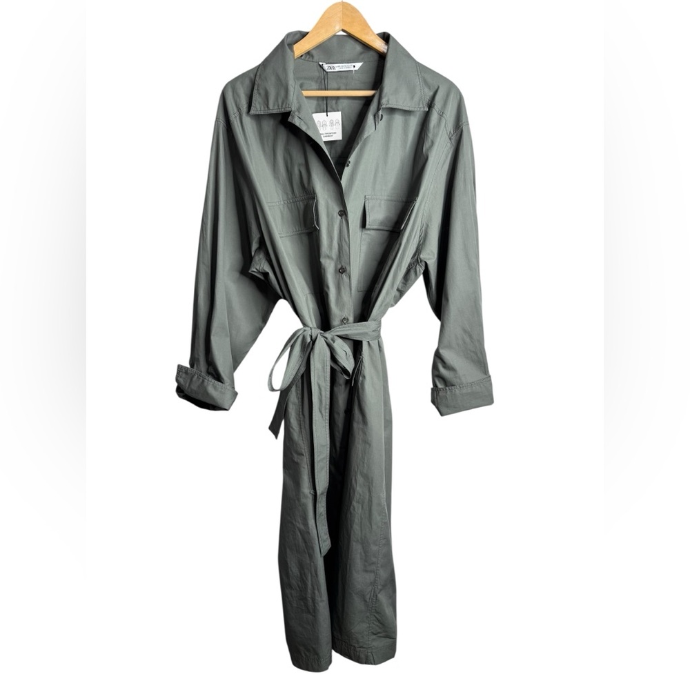 ZARA MULTI-POSITIONAL SHIRTDRESS Utility  Army Green NWT XXL - Picture 7 of 13